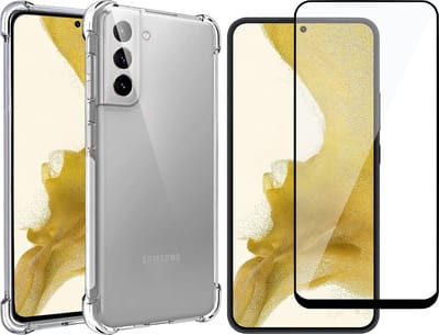 Hoesje geschikt voor Samsung Galaxy S22 Plus - Anti Shock Proof Siliconen Back Cover Case Hoes Transparant - Full Tempered Glass Screenprotector
