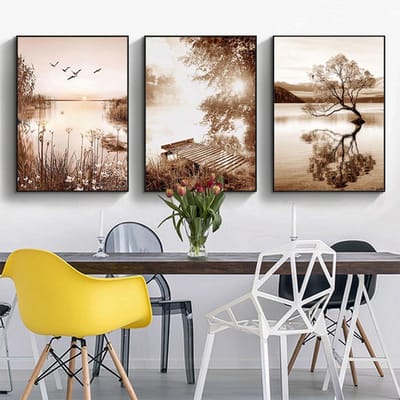 Boheemse poster Set van 3 esthetische planten, moderne abstracte kunst, wandafbeeldingen, boho-decoratie, zonder lijst, 10x30 x 40 cm x 3 stuks