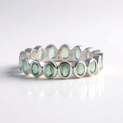 Cavill - Zilveren ring met 17 ovale Alexandrieten (1,54 ct) - 925 Sterling Zilver geplatineerd - Elegante ring met Indiaas edelsteen - Bezel zetting