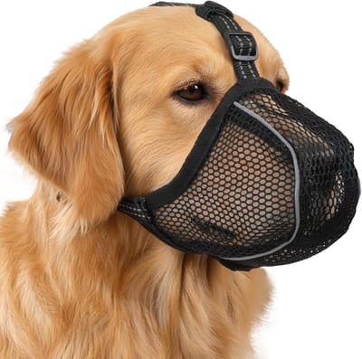Reflecterende verstelbare hondenmuilkorf voor kleine, middelgrote en grote honden - ademend en zacht mesh, voorkomt bijten, blaffen, kauwen en likken, ideaal voor veilige wandelingen