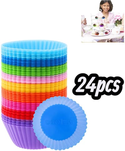 24 stuks siliconen muffinvormpjes - herbruikbaar en gemakkelijk schoon te maken - cupcake bakvormpjes - snoepvormpjes - 70*30mm - geschikt voor thuisbakliefhebbers - roze, rood, hemelsblauw, grasgroen, geel, oranje