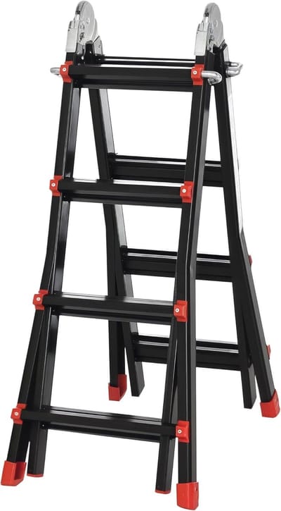 Telescopische Ladder - Uitklapbare Ladder - Klussen en Onderhoud - Verstelbaar en Veilig - 4 Meter - Zwart en Rood