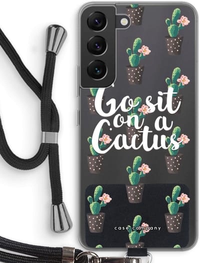 Case Company® - Hoesje met koord geschikt voor Samsung Galaxy S22 hoesje met Koord - Cactus quote - Telefoonhoesje met Zwart Koord - Bescherming aan alle Kanten en Over de Schermrand