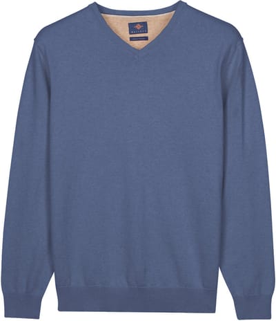 Baileys – Heren Trui – V-hals Pullover – Pima Katoen - Riviera Blue – 618100-645