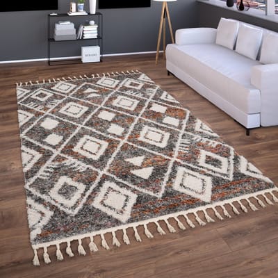Paco Home Hoogpolig Vloerkleed Woonkamer Shaggy Zacht Modern Boho Scandinavisch Franjes 120x160 cm