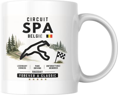 Hip met Pit Creaties - F1 Mok Spa - Formule 1 Circuit Mok - Grand Prix Spa België - Keramische Racemok - F1 Cadeau Merchandise - Formule 1 Fan