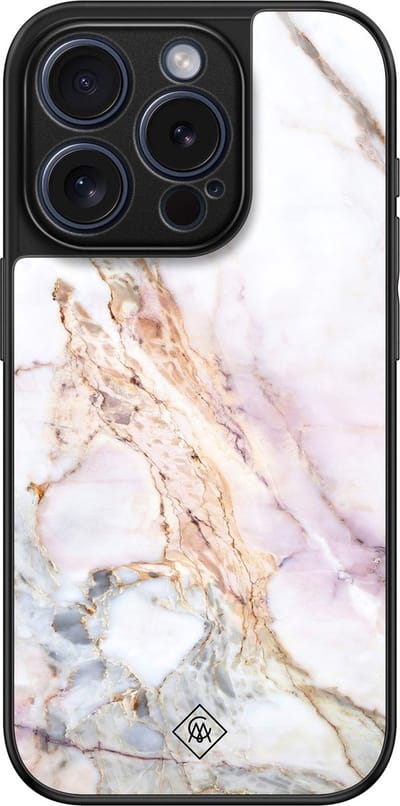 Casimoda® hoesje - Geschikt voor iPhone 15 Pro - Parelmoer Marmer - Luxe Hard Case Zwart - Backcover telefoonhoesje - Multi