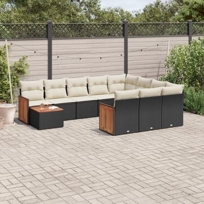 vidaXL - 11-delige - Loungeset - met - kussens - poly - rattan - zwart