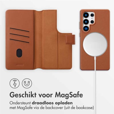 Accezz Hoesje - Geschikt voor Samsung Galaxy S25 Ultra - Leather Bookcase 2-in-1 met Magnetische Ring - Sienna Brown
