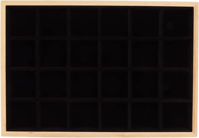 Sieradenopslag Display - Sieradenbakje Organizer - Sieraden Presenteren - 24 Grids Stevig Hout - 35x25x3 cm - Zwart