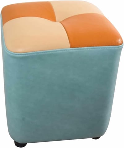Leren Poef - Voetenbank Kruk - Ontspannen Zitten - Met Houten Poten - 42x35x35cm - Groen