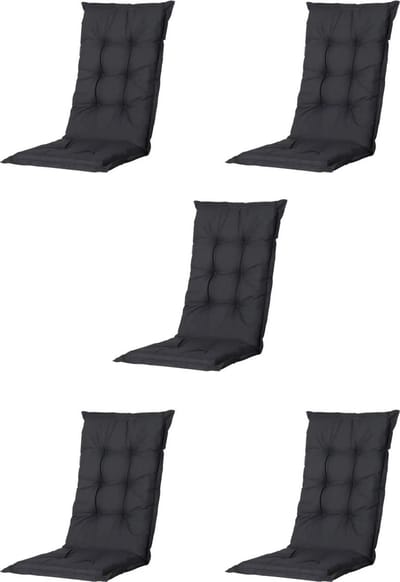 Madison - Tuinkussen - Universeel - Hoge Rug - 5 st. - Basic Black - 120x46cm - Zwart - Tuinstoelkussens - Standenstoel