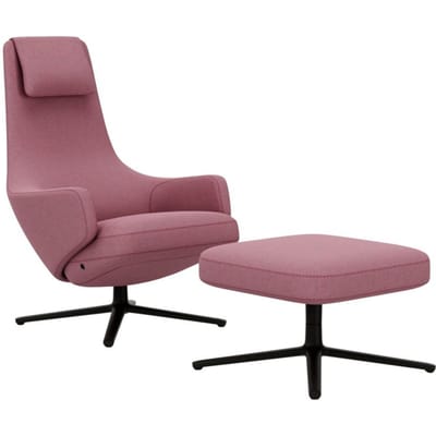 Vitra - Repos Fauteuil & Ottoman - basic dark gepoedercoat - Cosy2 zachtrose - Zithoogte 40 cm - roze