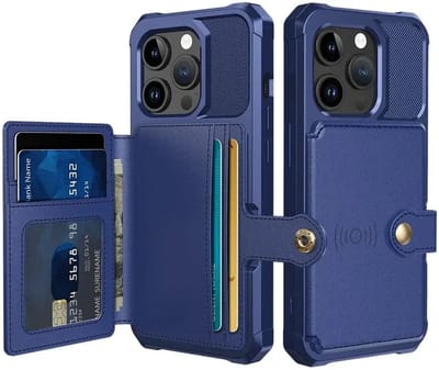 Portemonnee Hoesje Geschikt voor iPhone 15 Pro - Back Cover met Pasjeshouder - Telefoonhoesje voor Pinpas - Kaarthouder op Achterkant - Case met Magneet voor Auto Houder Donkerblauw