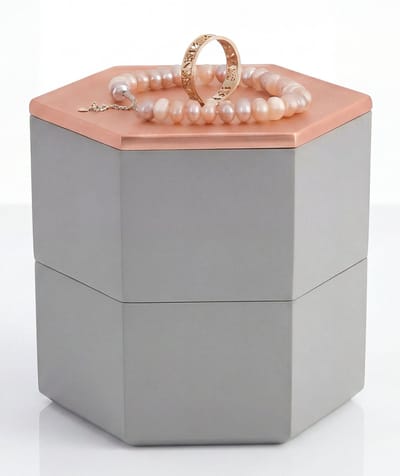 Wattenschijfjeshouder met Deksel - Betonnen Badkamerpotje Sieraden - Wattenschijfhouder Grijs/Roségoud - 11 x 11 x 12 cm - Watenstaafjeshouder Galeara design Faro