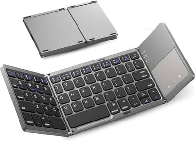 Ntech - Draadloos toetsenbord Grijs - toetsenbord Met Touchpad - Opvouwbaar - Qwerty Toetsen - Oplaadbaar - Anti Slip Onderkant - Bluetooth