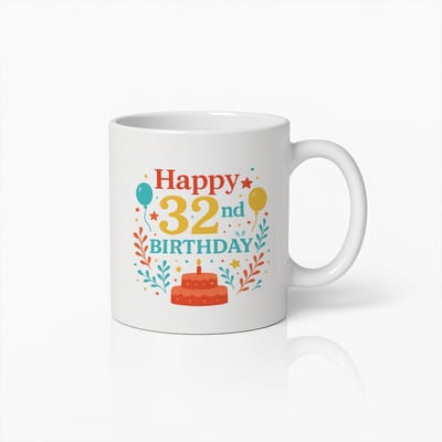 Gelukkige 32e Verjaardag Mok – Kleurrijke Feestelijke Koffiebeker Cadeau voor Verjaardagsfeest