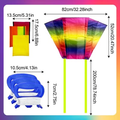 Dailygoods- Vlieger Regenboog - 3 Kleurrijke Vliegers - Handgreep - Draaktouw - Scheurbestendig Polyester - Geschikt voor Kleuters