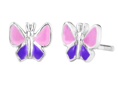 Traveller Oorbellen - Meisje - Vlinder - Roze & Paars - Zilver 925 - 5 x 5 mm - Fluture - 545234
