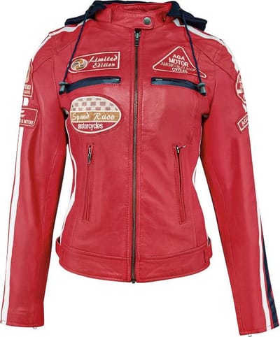 Urban 5884® - 66 - Dames jas - Biker jack - Lams leren jas - Afneembare Hoodie - Rood - Maat  S