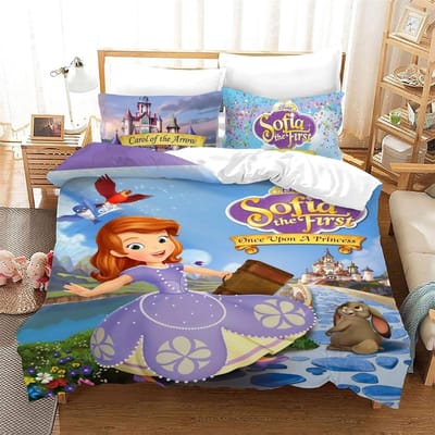 3D Prinses Sofia Dekbedovertrek Set Zacht Microvezel Dekbedovertrek 2/3 Stuks Beddengoed Set met 1/2 Kussensloop met Rits Sluiting Eenpersoons 200x200cm-3pcs