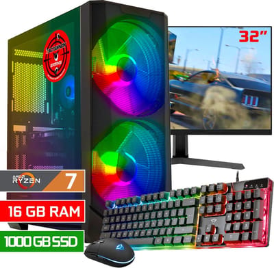 ScreenON - Game Computer / Gaming PC Set (32" Monitor + Muis & Toetsenbord) - Ryzen 7 8700G - 1000GB M.2 SSD - 16GB RAM - AMD Radeon 780M - Windows 11