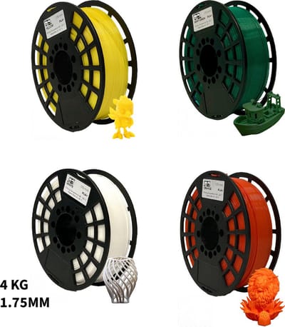 PLA+ 4KG Voordeelpakket 3D Printer Filament 1.75 mm - Geel, Groen, Wit, Oranje - 4 kg - Hoge Kwaliteit en Duurzaam - Compatibel met Creality, Bambu Lab, Esun en Meer - Perfect voor Prototypes, Modellen en Accessoires - Professioneel en Thuisgebrui
