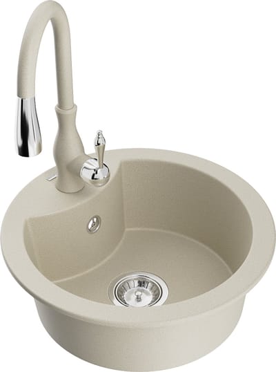 Mexen Diego granieten spoelbak 1-komorige met keukenmengkraan Savita, beige - 6512-69-672601-69