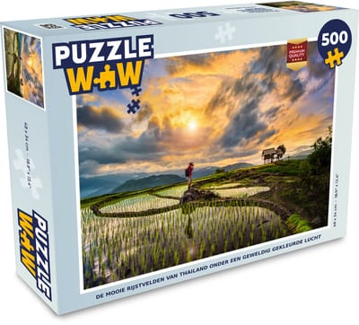 Puzzel De mooie rijstvelden van Thailand onder een geweldig gekleurde lucht - Legpuzzel - Puzzel 500 stukjes