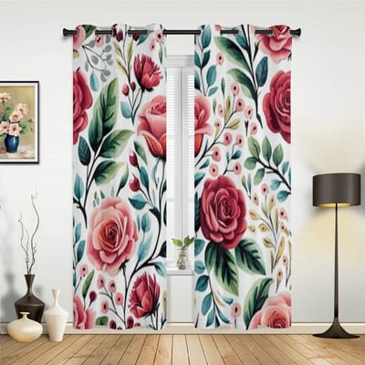 Rozen Op Witte Achtergrond Raamgordijnen Voor Woonkamer Slaapkamer Luxe Modern Keukengordijnen Stoffen Draperieën 135W x 60H(cm) x1