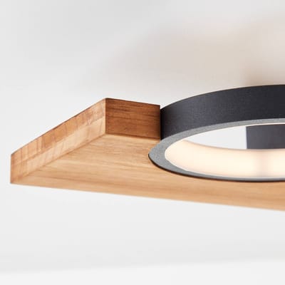 Brilliant Cheesy LED plafondlamp 40x25cm mat zwart/houtbruin 14W geïntegreerde LED