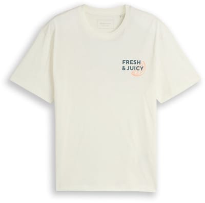 Tom Tailor Denim - T-shirt met relaxte pasvorm en print op de rug - Maat XL - Wool White