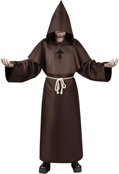 Middeleeuwse Monnik Kostuum, 4-delige Monnik Cape met Kap en Renaissance Tovenaar Outfit voor Volwassen Mannen, Pastoor Kostuum voor Halloween en Feestjes