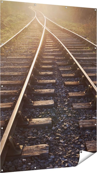 Gards Tuinposter Twee Kruisende Rails Spoorwegen - 120x180 cm - Tuindoek - Tuindecoratie - Wanddecoratie buiten - Tuinschilderij
