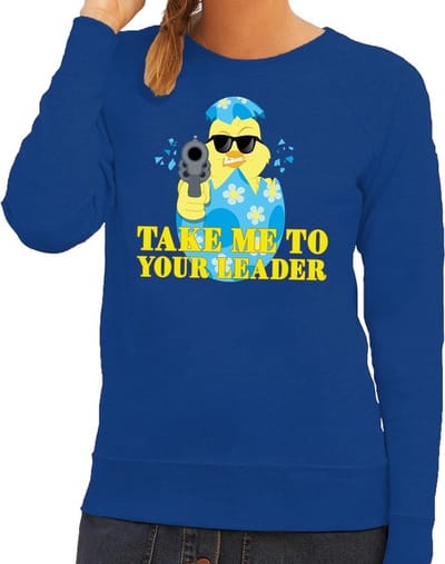 Fout Paas sweater blauw take me to your leader voor dames - Pasen trui XS