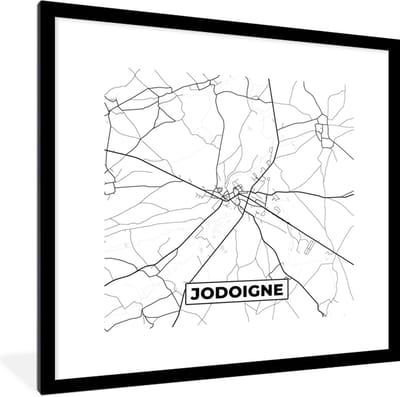 Fotolijst incl. Poster Zwart Wit- Jodogne - België - Stadskaart - Plattegrond - Kaart - Zwart wit - 40x40 cm - Posterlijst