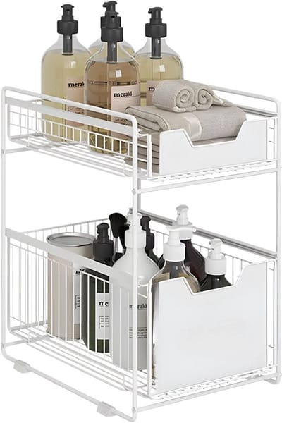 Onder-Gootsteen Opbergrek Uittrekbaar - Voor Badkamer & Keuken - 2-Laags Uittrekbare Schuifkast Organizer - Metaal - onder gootsteen organizer keuken organizer - WIT-Large