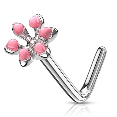 Neuspiercing L-bend flower 3D 0.8x6x4 - roze - LMPiercings