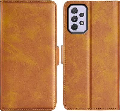 MobyDefend Hoesje - Geschikt voor Samsung Galaxy A73 - Luxe Wallet Book Case (Sluiting Zijkant) - Lichtbruin