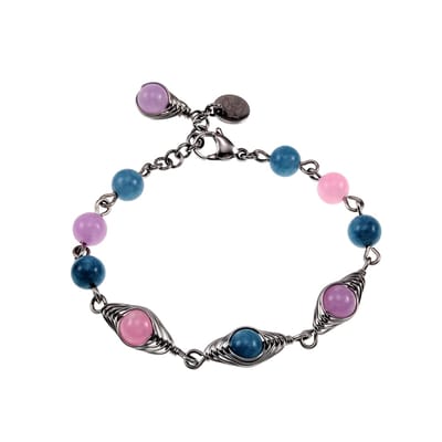 17 tot 20cm Armband Dames - RVS - Armband met Natuurlijke Jadekralen - Blauwe, Roze en Paarse Natuurlijkestenen Armband