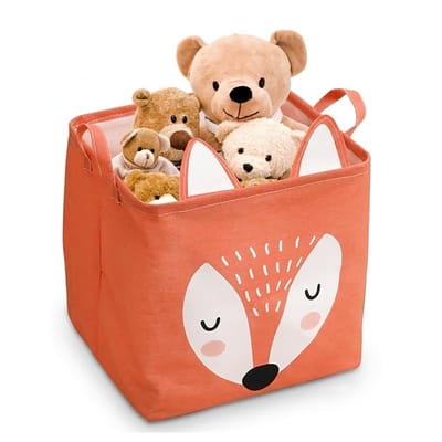 Dailygoods- Opbergdoos met cartoon vos ontwerp - Opvouwbare opbergdoos - Handgrepen - 33 x 33 x 30 cm - Voor speelgoed/kleding - Stofmateriaal - Opbergbox