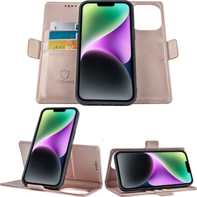 Geschikt voor iPhone 14 Book Case Hoesje - Uitneembaar Hoesje - Magnetische Sluiting - Portemonnee Rose