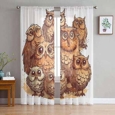 Uilenogen En Schattige Klauwen Dieren Raamgordijnen Voor Woonkamer Slaapkamer Keuken Chiffon Transparante Raambekleding 135W x 114H(cm)
