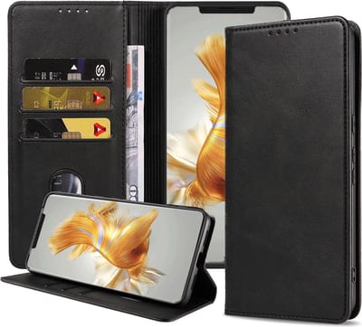 Smartphonica Telefoonhoesje geschikt voor Huawei Mate 50 Pro kunstleren Hoesje met Magnetische sluiting en Pasjeshouders Book Case met Klepje - Zwart geschikt voor Huawei Mate 50 Pro