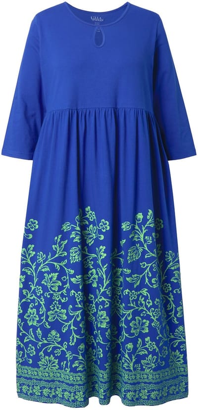 Ulla Popken - Dames - Maxi-jurk A-lijn ronde hals 3/4-mouwen zakken - Marine - Maat 54+