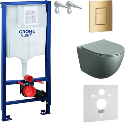 GROHE SOLIDO LAVITA SINTO GREY - Inbouwreservoir WC - Gouden Skate Cosmopolitan drukplaat - Mat grijs wandcloset set
