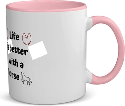 Akyol - life is better with a horse koffiemok - theemok - roze - Paarden - paarden liefhebbers - verjaardag - cadeau - kado - geschenk - 350 ML inhoud