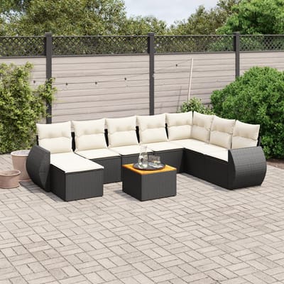 vidaXL - 9-delige - Loungeset - met - kussens - poly - rattan - zwart