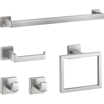 Ensemble de Quincaillerie de Salle de Bain Nickel Brossé, Ensemble de 5 Accessoires de Salle de Bain, Barre à Serviettes en Acier Inoxydable de 24 pouces, Porte-Serviettes, 2 Crochets pour Peignoir et Serviette, Toilette