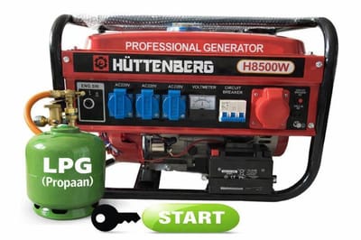 Huttenberg H8500W Generator – 2200W / 2500W Piek – Dual Fuel (Benzine & LPG) – 220V – E-Start – Camping & Noodstroom – Model 2026